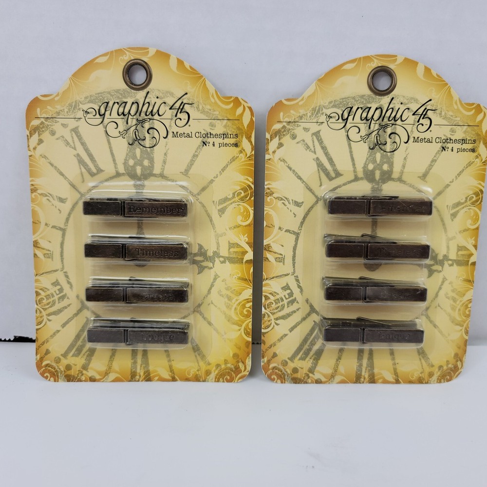 8 Graphic 45 Embossed Words Metal Clothespins Remember Timeless Create Unique