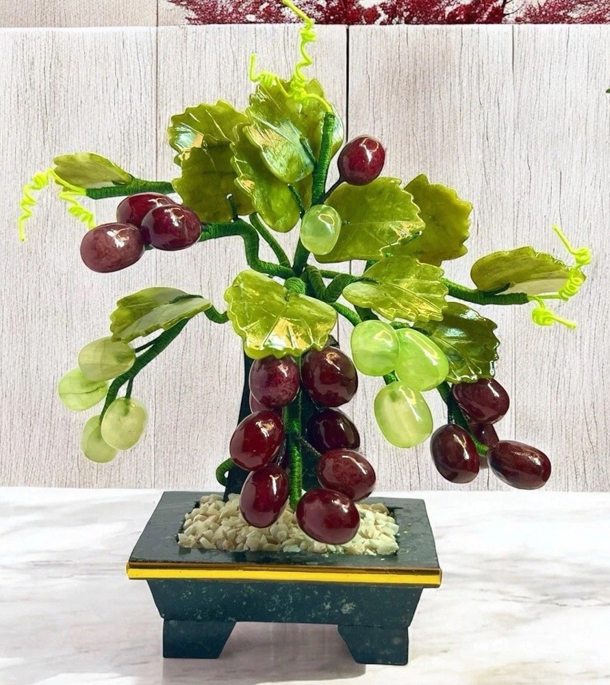 Jade Tree & Agate  Grape Cluster Bonsai on Base Vintage 7”