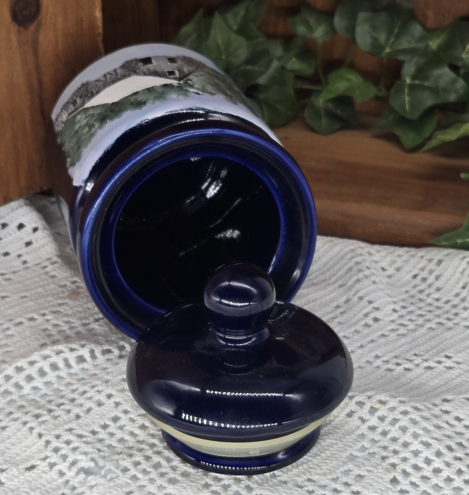 blue ceramic container (25057) hand painted
