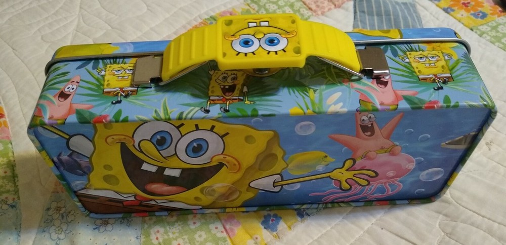 SpongeBob SquarePants Tin Tool Box Handle Latch/Hinge NEW Pencil Box Storage 🆕