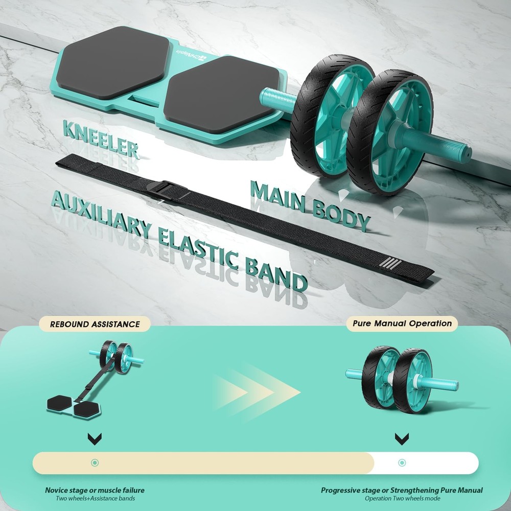 Double-Wheel Ab Roller for Core Training – Rebound Design with Adjustable Ela...