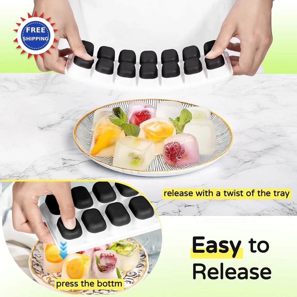 Ice Cube Tray 5 Pack Stackable Silicone Trays Easy Release Reusable BPA-Free