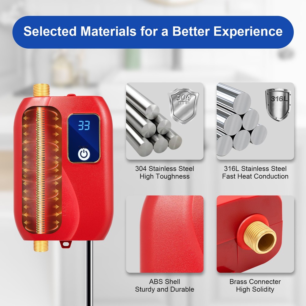 110V 3000W Under Sink Water Heater Kitchen Instant Hot Water Red US Standard