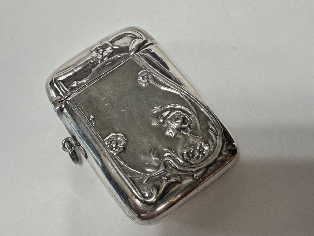 Antique Sterling Silver Repousse Rectangular Etui Art Nouveau for Chatelaine