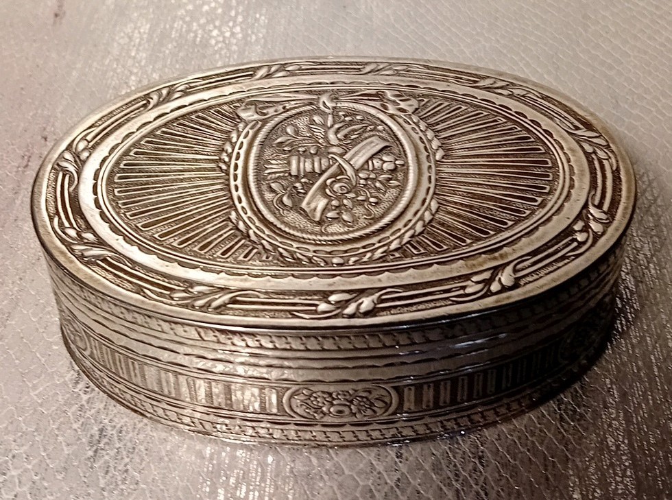 Solid Silver Large Table Snuff Box  Circa 1890 in the Louis XVI Style.
