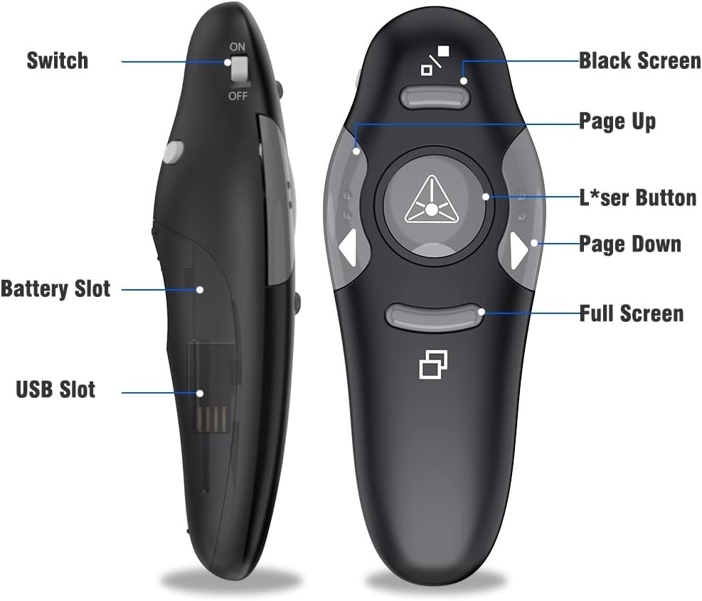 Compact Presentation Remote Clicker - Plug & Play with 49ft Wireless Range