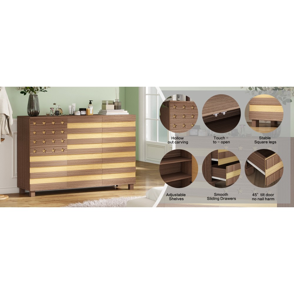 Brown 55" Buffet Sideboard Cabinet,2 Drawers, 3 Doors, Adjustable Shelf