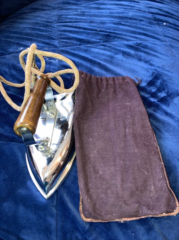 vintage folding travel iron 9” with cover