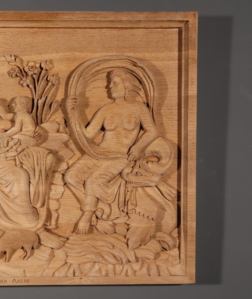 Large Vintage Highly Carved Panel Solid Oak After "The Tellus Panel" in Rome