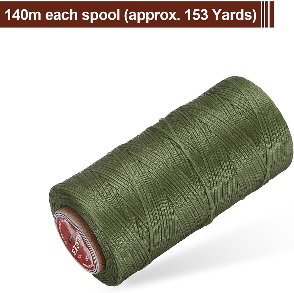 High Strength Waxed Thread 153 Yards Grass Green for Leatherwork Projects
