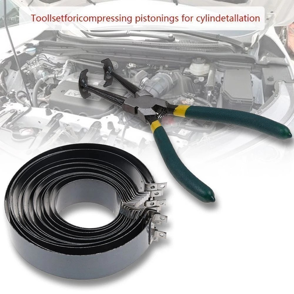 Motorcycle Piston Ring Compressor Cylinder Installer Tool Kit with Plier&14 Band