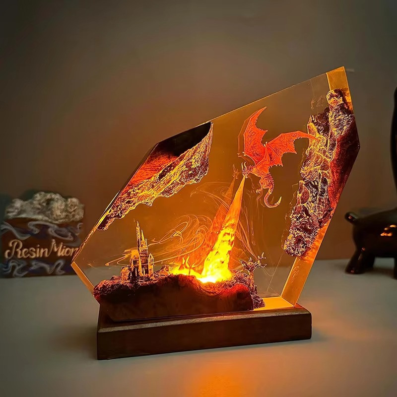 Fiery Dragon Assault Castle Resin Table Lamp