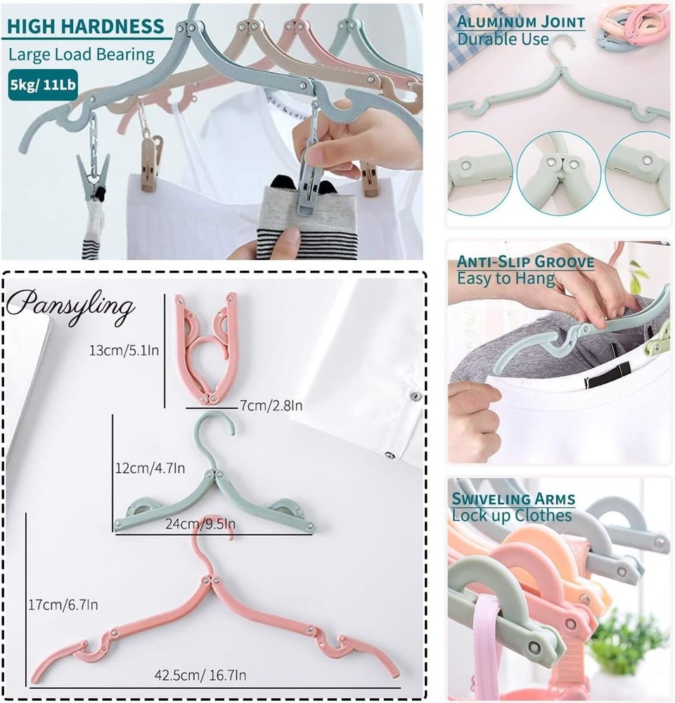 Portable Foldable Clothes Hanger, Plastic Travel Foldable Coat Hangers Clothe...