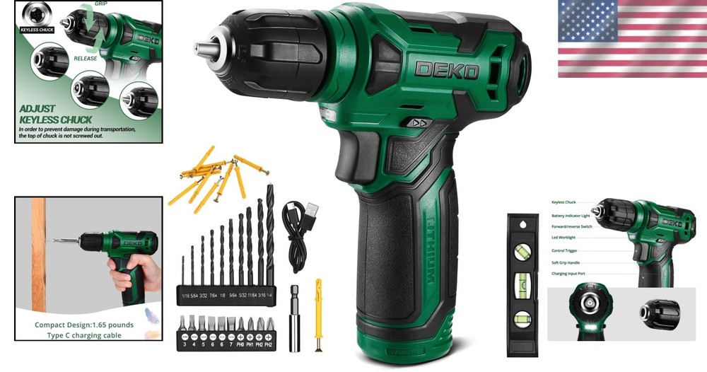 Lightweight 8V Electric Drill with 3/8" Keyless Chuck & Variable Speed Control