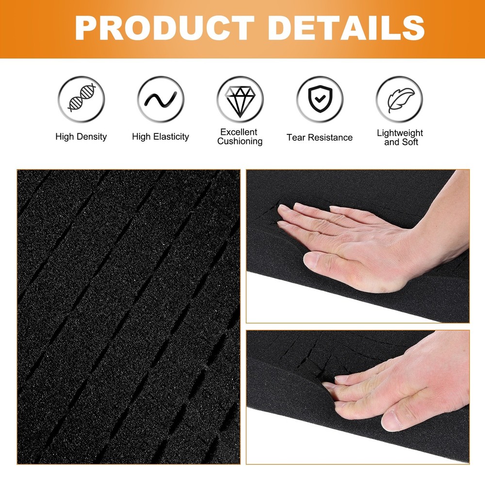 2 pcs Polyurethane Foam Inserts, 16"Lx8"Wx1"T Packing Sheets Pre Cut(Black)