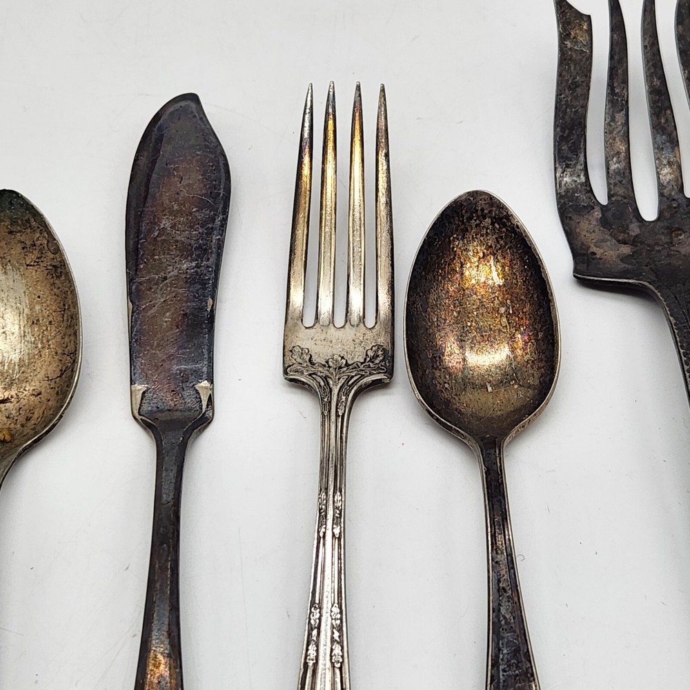 Antique Silverplate Lot Serving & Dinner Fork/Cheese Knife/Teaspoon TARNISHED