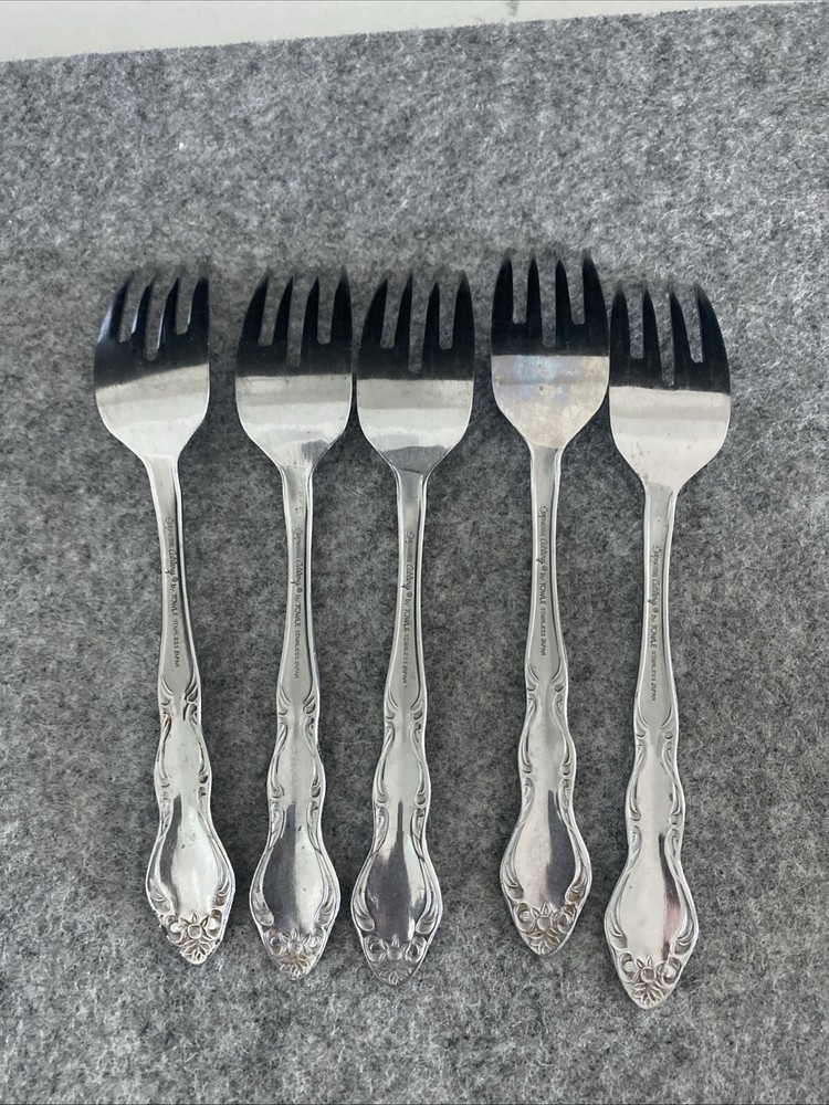 5 TOWLE/SUPREME CUTLERY STAINLESS FLATWARE, "PIERRE" PATTERN, SALAD FORKS