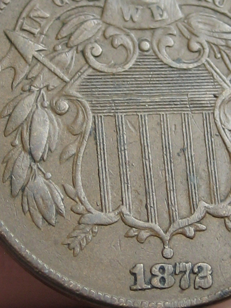 1872 Two 2 Cent Piece- Rare Date, XF Details