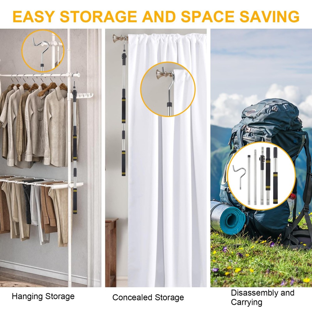 Clothes Hooks, 49"-91" Extendable Coat Hook Durable and Sturdy Black