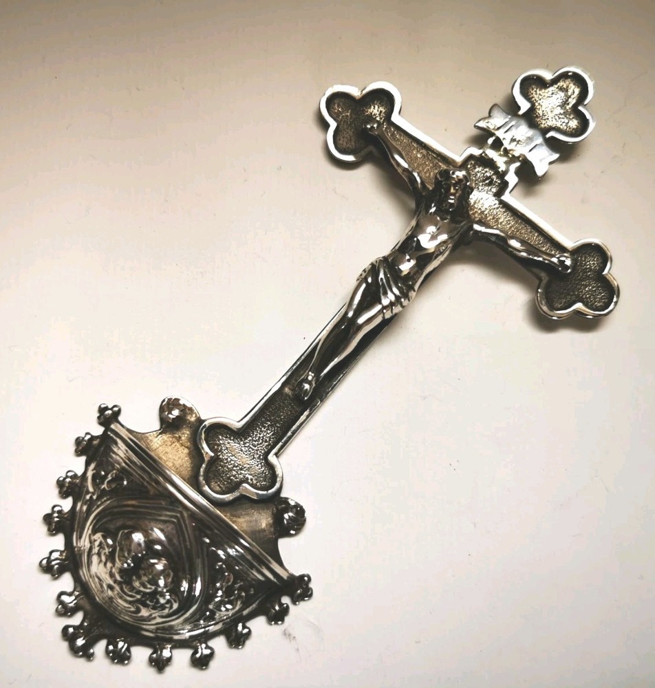 Rare Solid Silver Antique Crucifix & Wall Font Stoup - Chester 1911