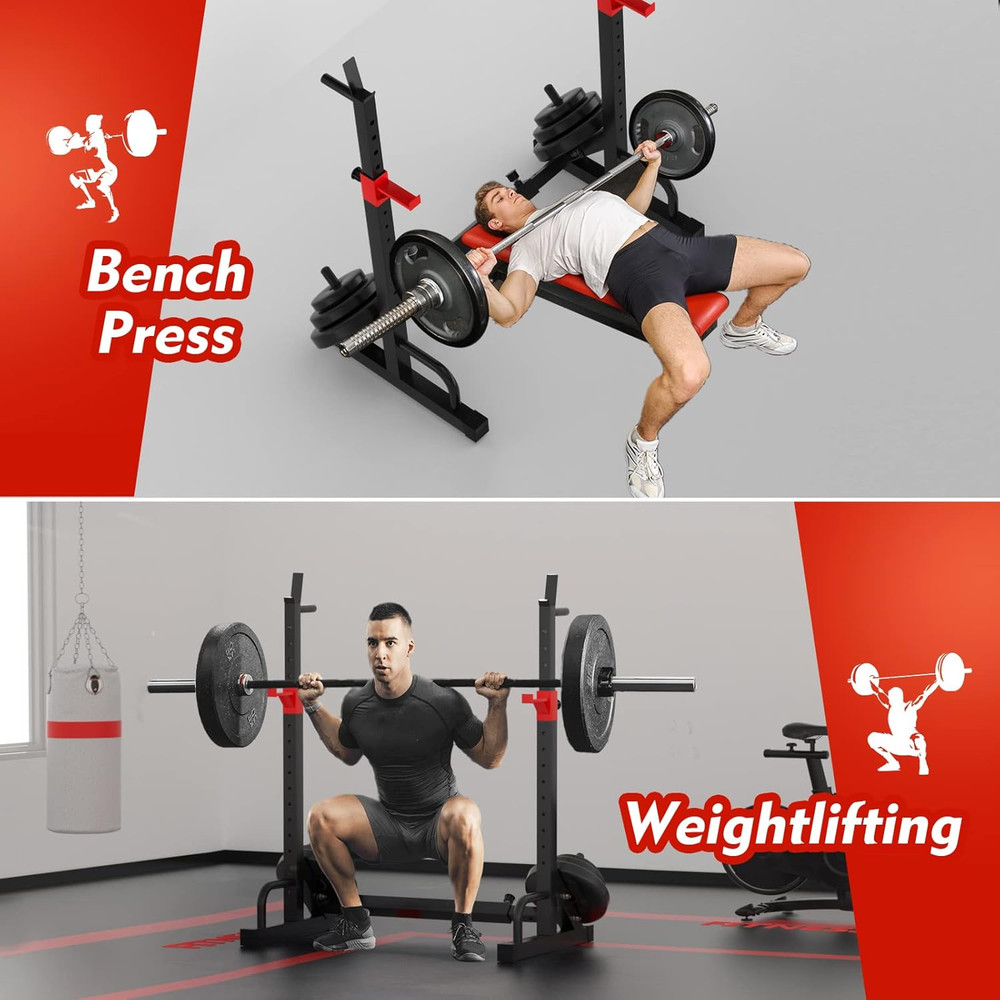 Adjustable Squat Rack, Barbell Rack, Bench Press 550 LBS Max Load Multi-Function
