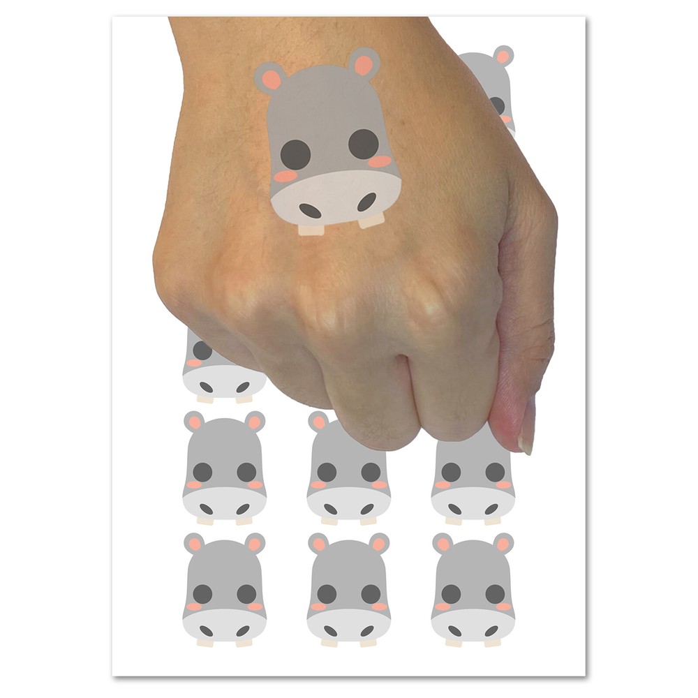 Charming Kawaii Chibi Hippopotamus Face Blushing Cheeks Temporary Tattoo Set