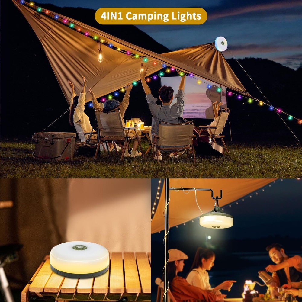Portable LED Camping String Lights Lantern Waterproof USB Rechargeable Magnetic