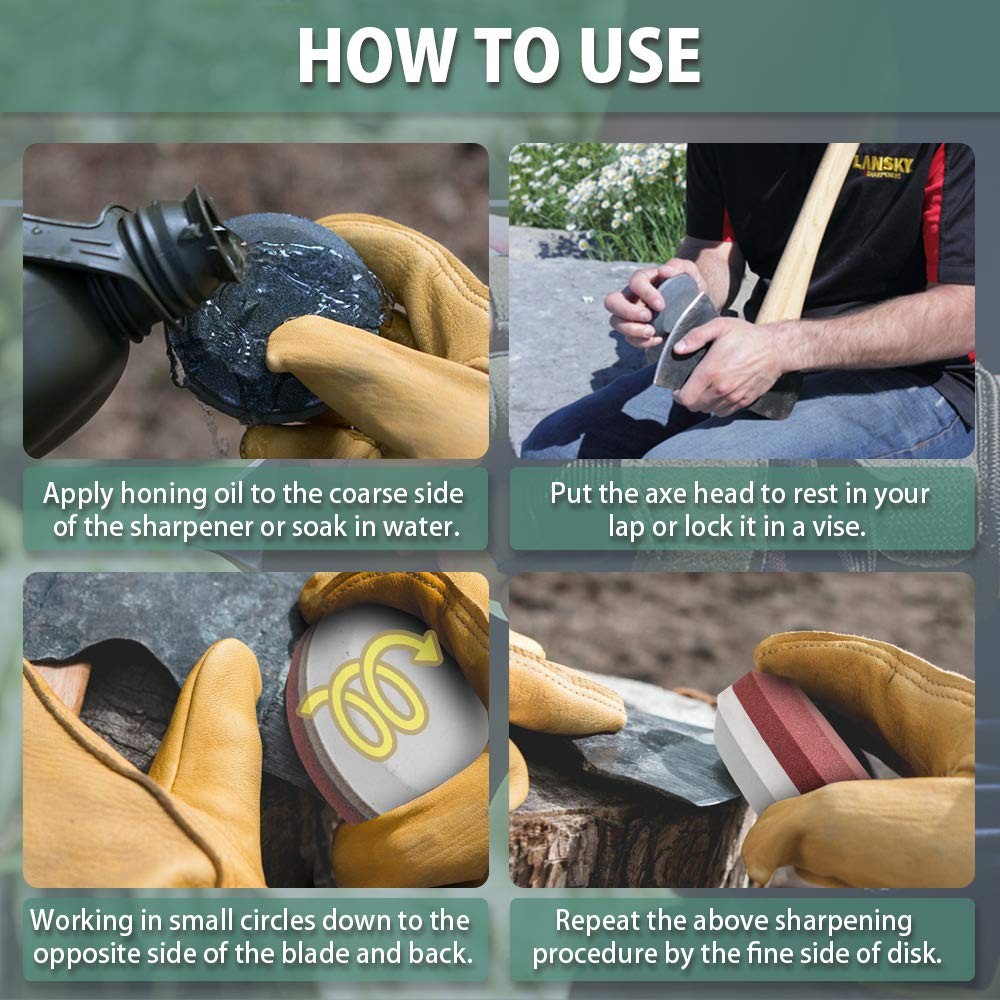 Axe Hatchet Sharpening Puck Dual Grit Whetstone Knife Sharpener with Sheath