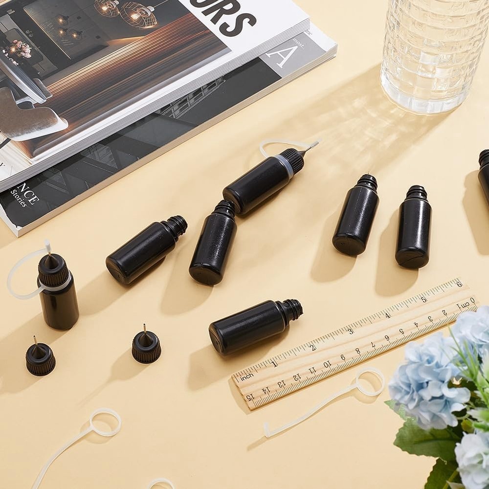10Pcs Tip Applicator Bottles Black Metal Needle Plastic Bottle 10ML Tip5034