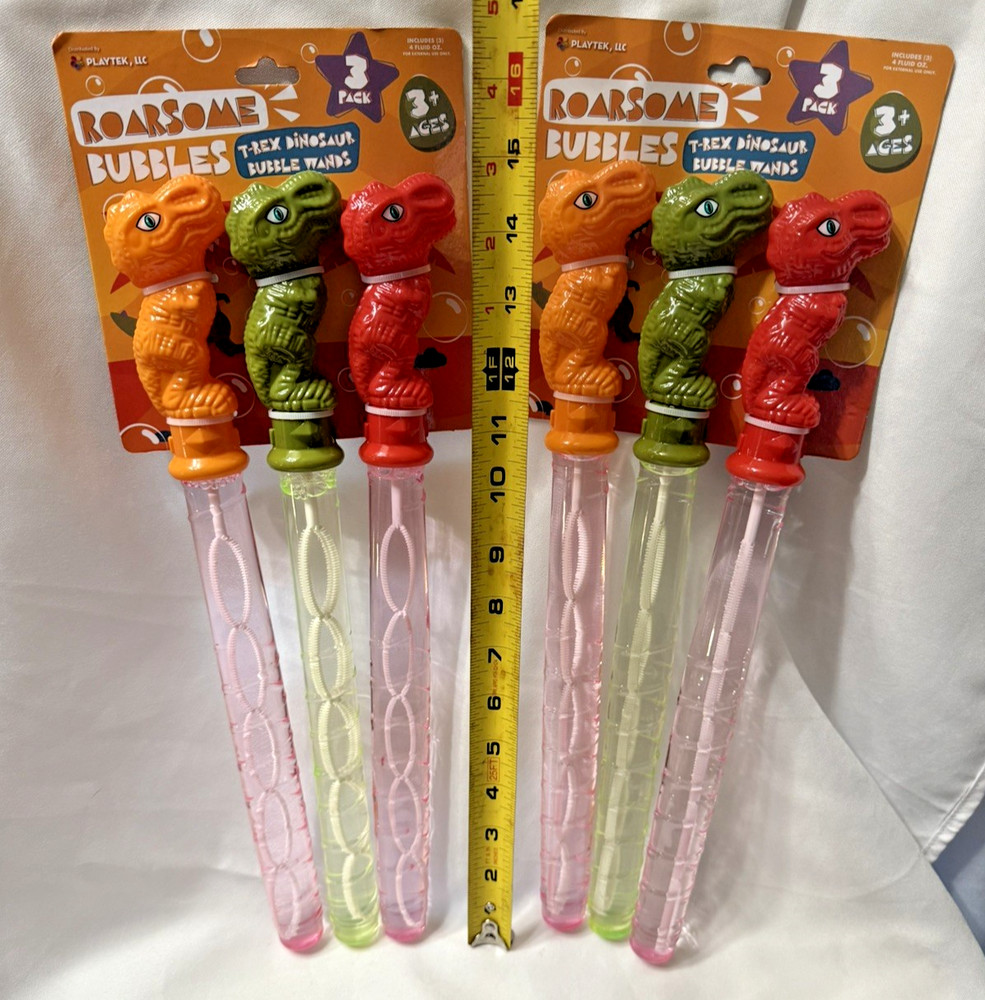 Dinosaur Themed Bubble Sticks Set with Wands Large 4oz Each Ages 3+ - 6 Pack