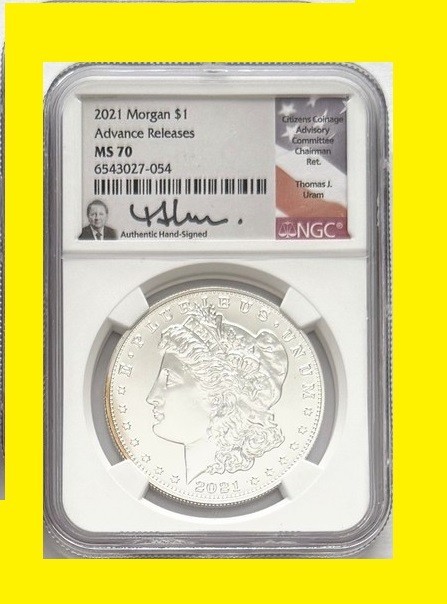 2021 MORGAN P  ANNIVERSARY ADVANCED RELEASE NGC MS 70 signed URAM box coa