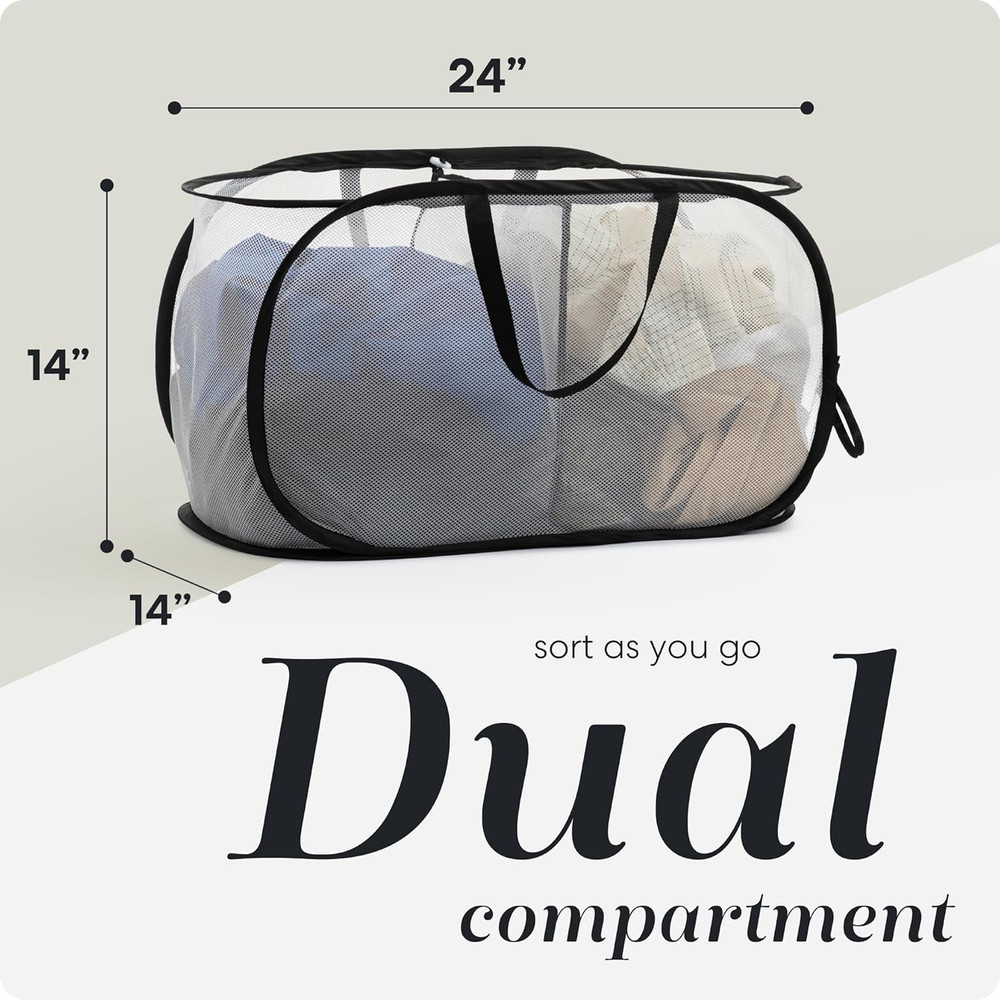 Foldable Laundry Basket - Popup and Collapsible, Durable Mesh Material, Folds fo