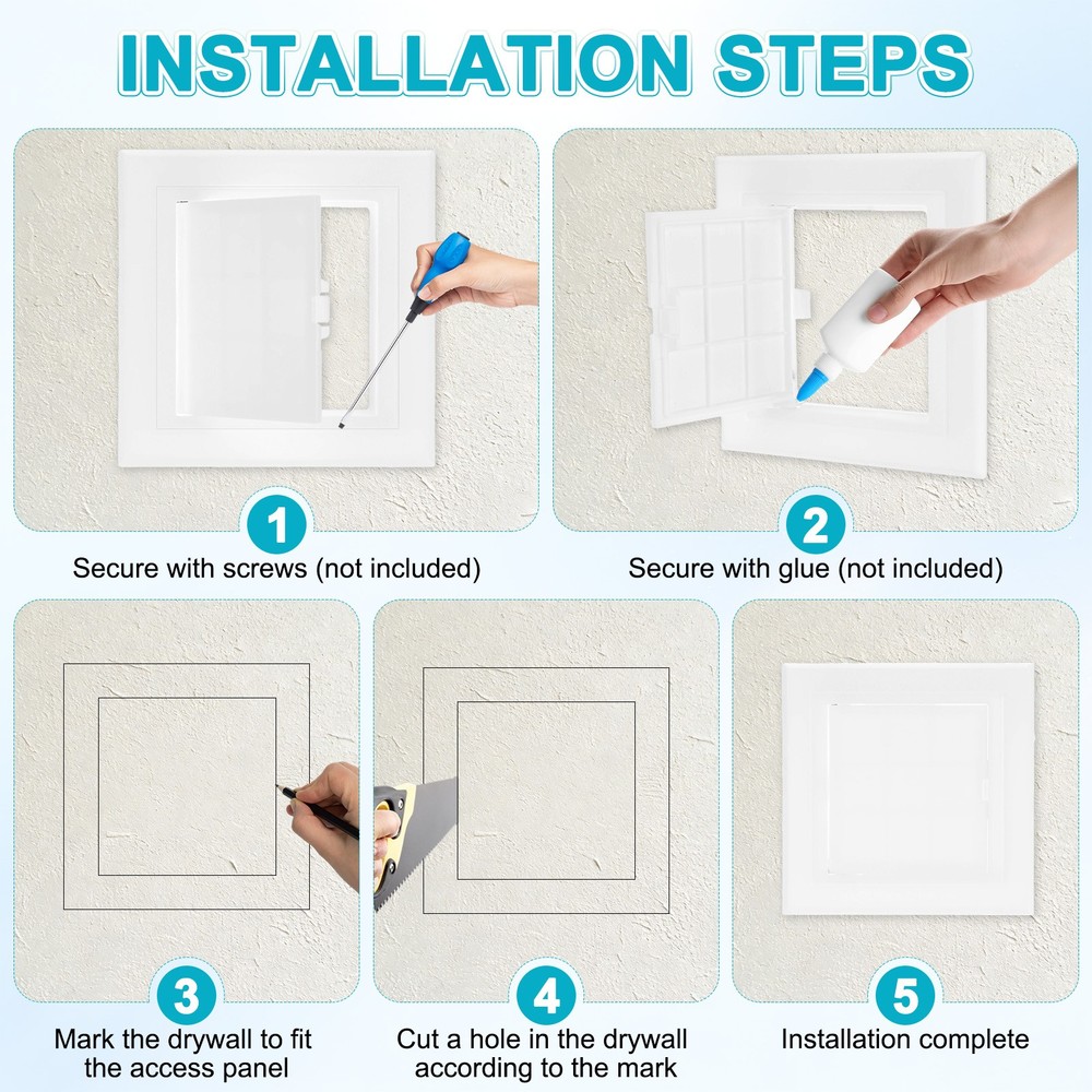 2-Pack Access Panel for Drywall, 3.7x3.7" Plastic Wall Hole Cover [White]