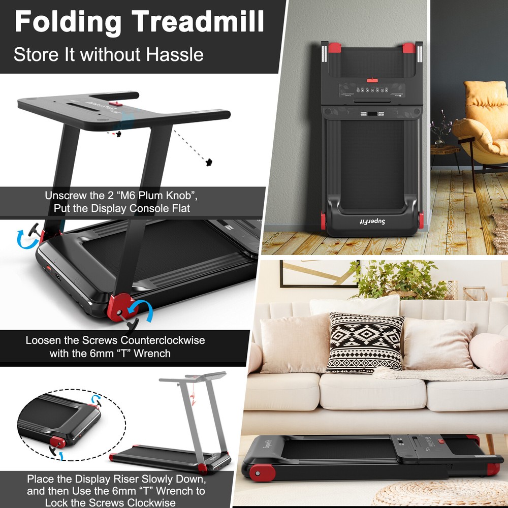 Folding Electric Treadmill Compact Walking Running Machine w/APP Control Speaker