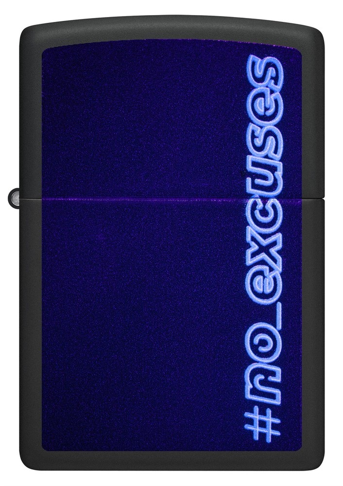 Zippo Lighter: No Excuses with Blacklight - Black Matte 48810