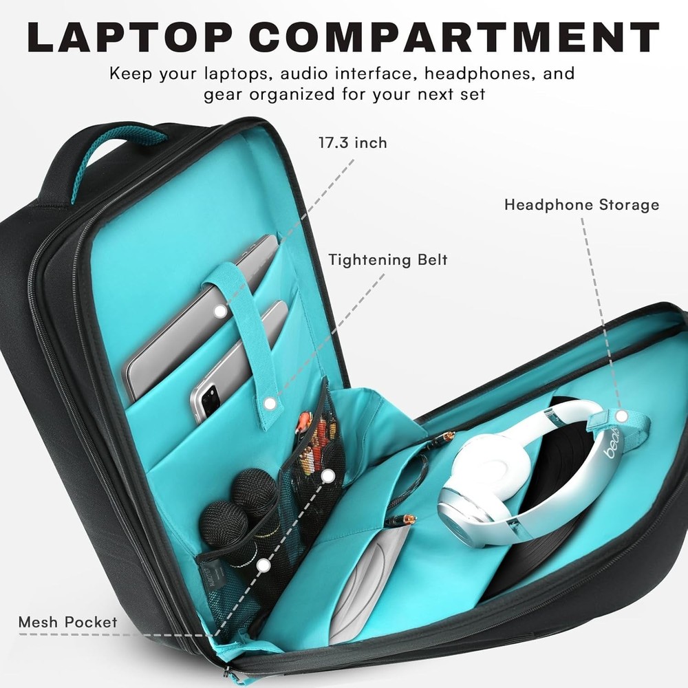 DJ Controller Backpack Padded DJ Mixer Case 17" Laptop Black Polyester