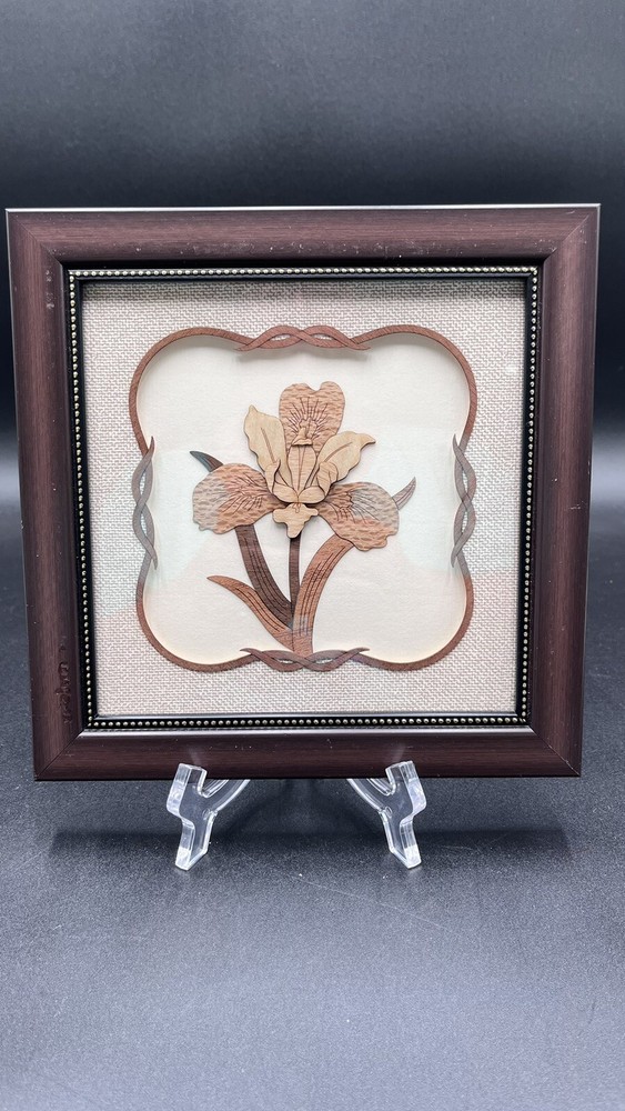 UNIQUE Layered 3D Wood Iris Flower Framed Artwork