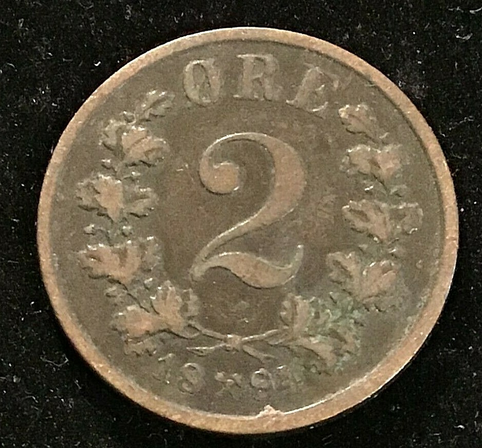 1884 Norway 2 Ore Coin - Bronze