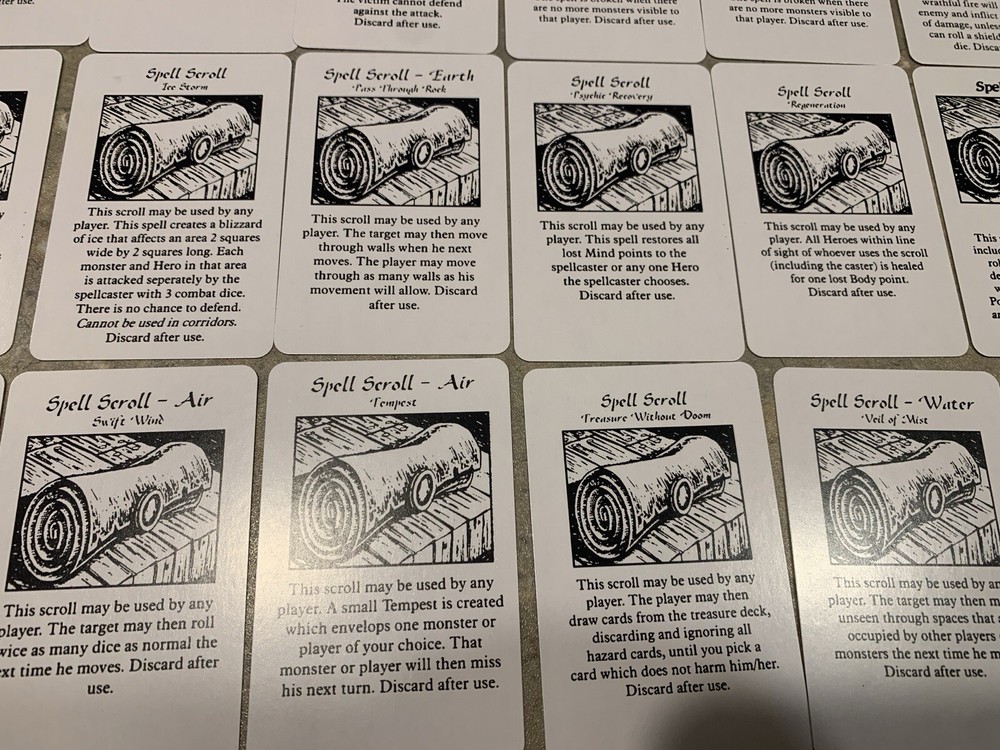 HeroQuest Cards. Artifact & Spell Scroll deck REPRINT. READ DESCRIPTION!