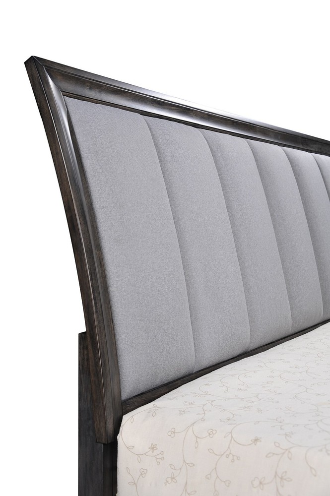 6Pc Queen Size Platform Storage Footboard Bed Set Dark Gray Finish Solid Wood