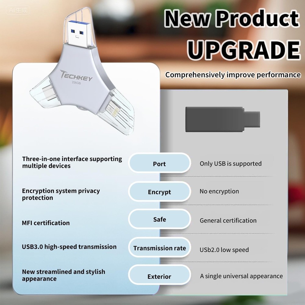 USB 3.0 Flash Drive 256GB for iPhone/iPad/Android/PC, MFi Certified