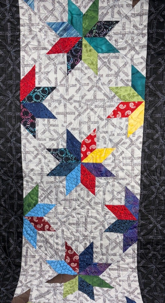 Large Table Runner Or Bed Runner Scarf Floating Stars Pattern Quilted 54x24”