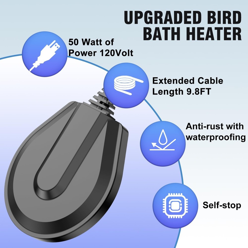 50W Bird Bath Heater De-Icer Thermostatic Cast Aluminum Winter Outdoor for Lawn