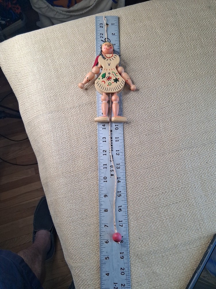 Vtg M. Gschnitzer Austrian Wooden Pull String Puppet c.1960s Native American