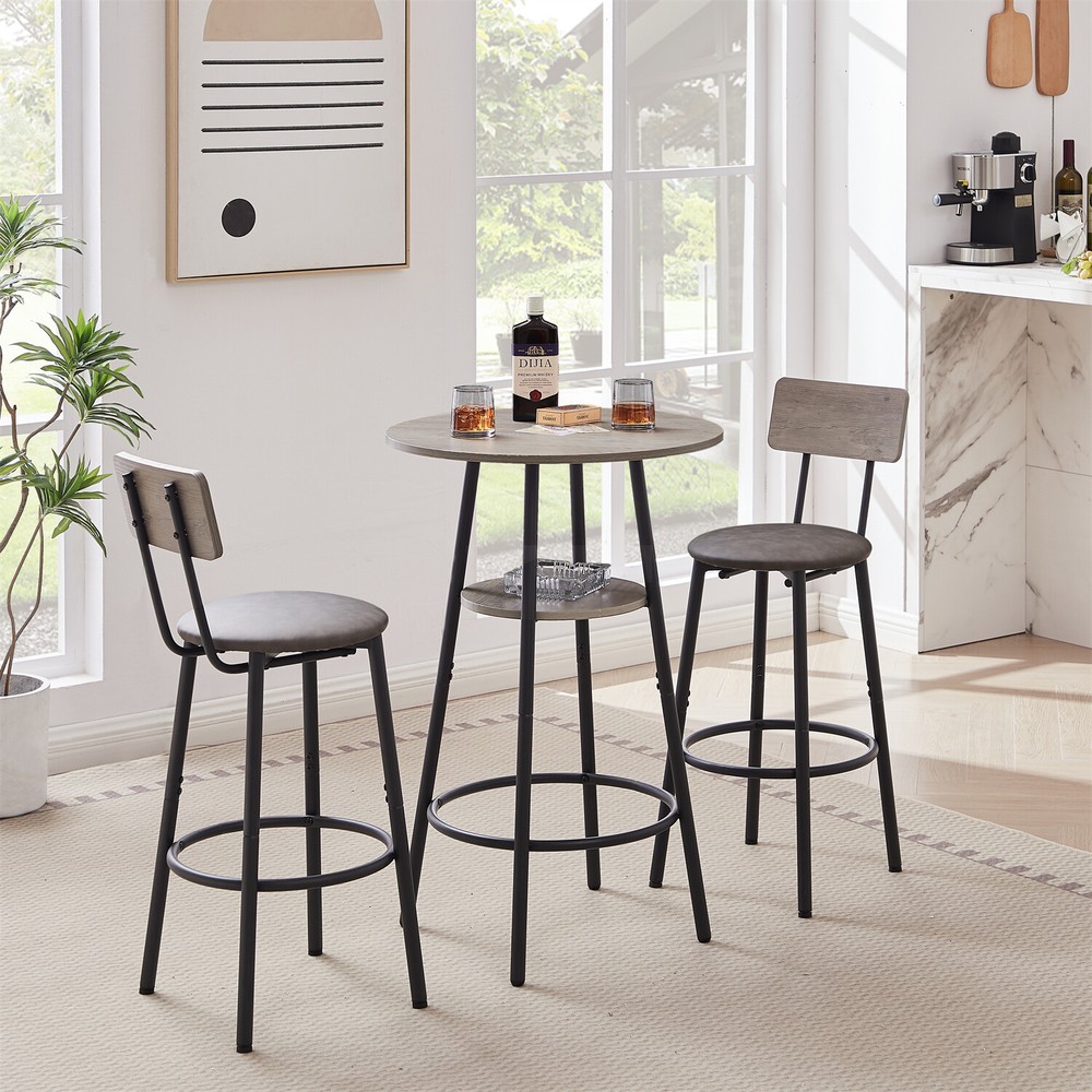 3 Piece Bar Table Set Counter Height Kitchen Table w/ 2 Upholstered Stool US
