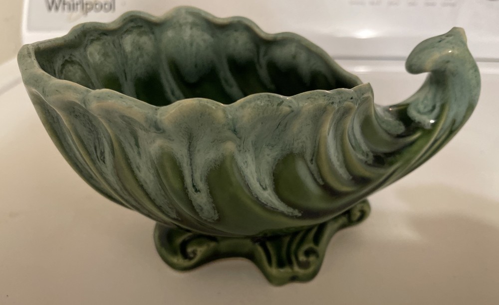 Vintage Small Cornucopia Design Green With Drip Pattern Planter Dish USA 130