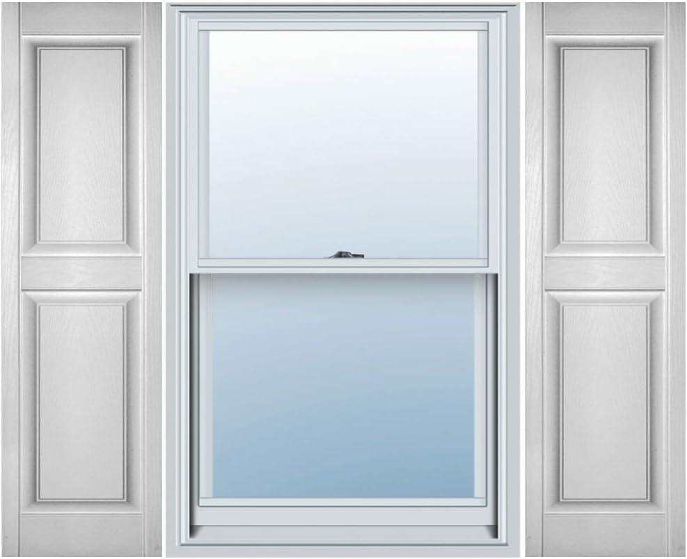 Custom White Raised Panel Shutters, Two Equal Panels, 12"W x 53"H