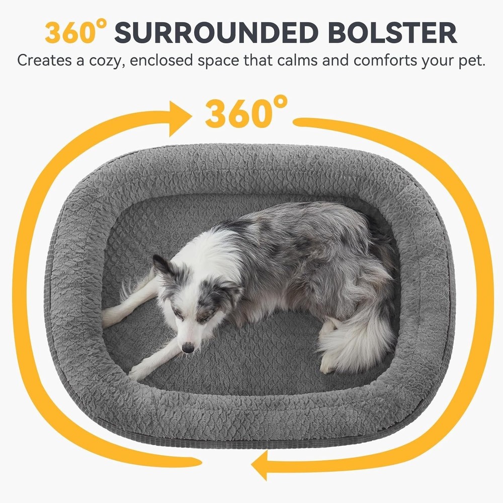 Grey Memory Foam Dog Bed - Extra Large Orthopedic Couch with Waterproof Lining