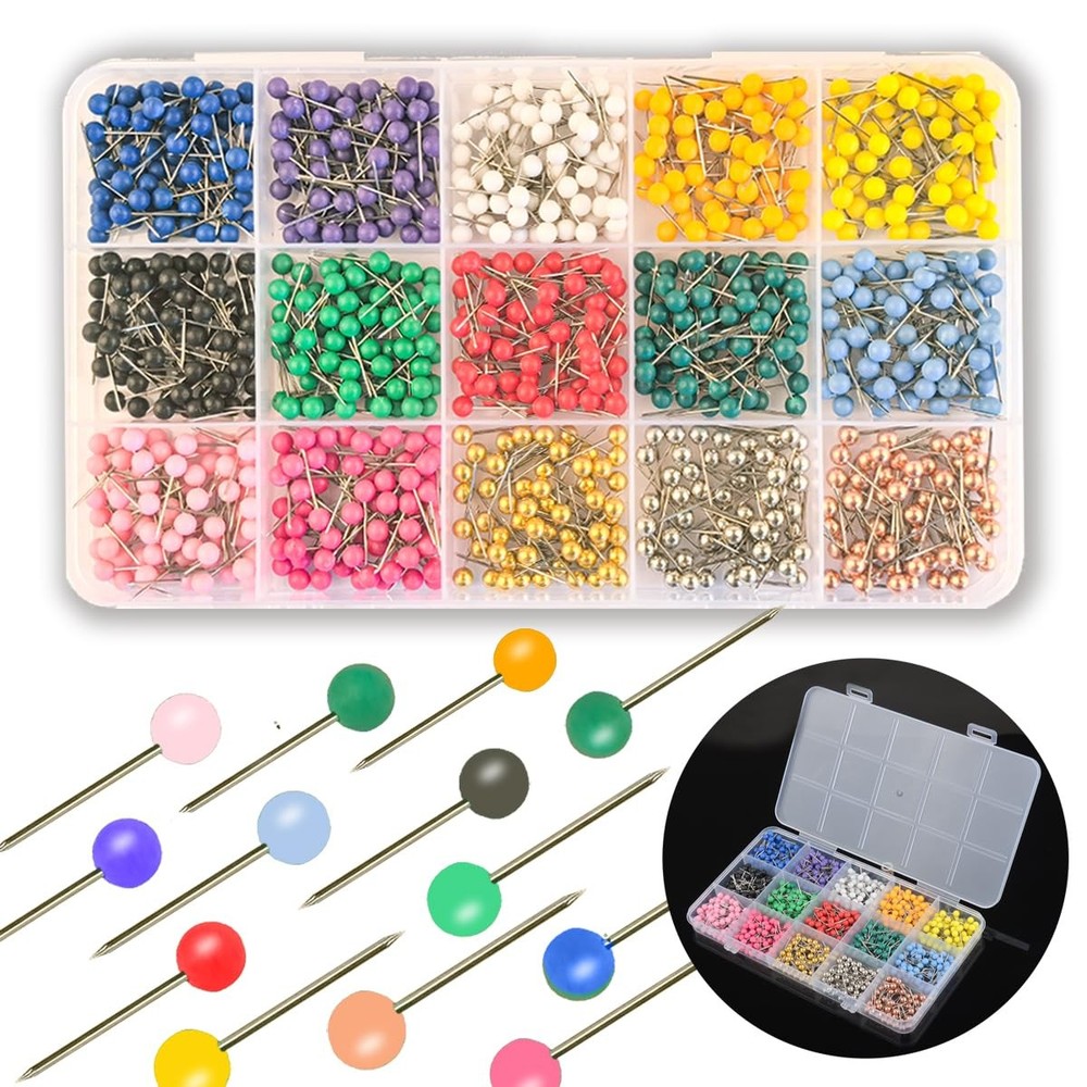 1000 PCS Push Pins Map Tacks,Multi-Color 1/8" Round Head with Silver