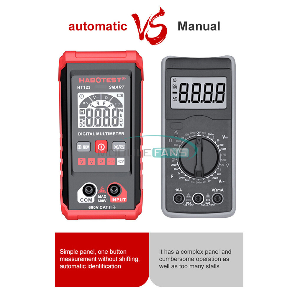 HT123 Digital Multimeter Smart Meter Volt AC DC 600V Tester True RMS Backlight